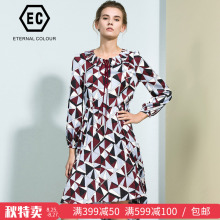 永恒颜色2018冬装新款几何印花修身连衣裙中长款J496L264图片