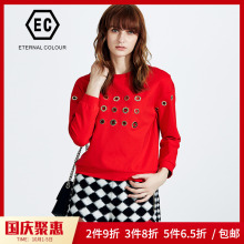 永恒颜色2018秋季简约纯色圆领镂空金属chic上衣YFED98S903图片