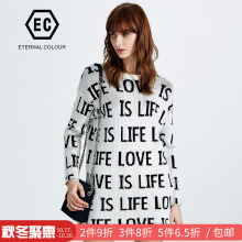 永恒颜色2018冬季时尚印花长袖圆领字母毛衫女YFED13M439图片