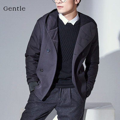 【新品】Gentle/爵度秋冬男装 纯色简约时尚商务休闲连帽棉衣外套