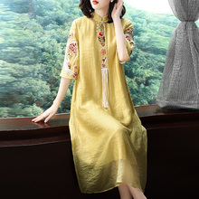文艺茶服 新款 改良旗袍 女刺绣宽松复古连衣裙 2019夏装 中式唐装