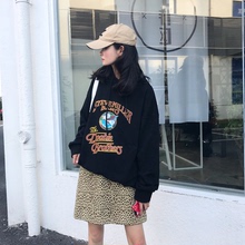 秋装韩版女装慵懒连帽卫衣外套+修身显瘦豹纹短裙套装休闲两件套