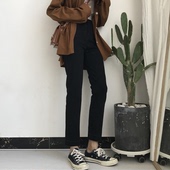 春季韩版女装脚口渐变高腰牛仔裤百搭修身弹力小脚裤学生直筒裤女