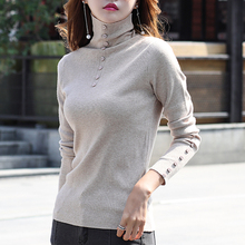依她T恤女2018秋天新款高领针织衫紧身显瘦韩版套头内搭打底衫图片