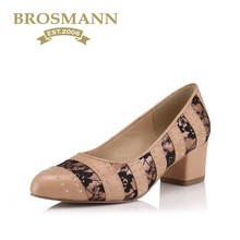 牛皮蕾丝铆钉圆头包跟女单鞋 宝舒曼2018春夏新品 BROSMANN Z50412
