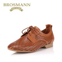 BROSMANN/宝舒曼2018春夏新品牛皮镂空系带女高帮德比鞋T50605