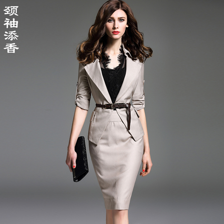 颈袖添香职业装套装女装2018秋装新款时尚商务气质西服套裙正装商品大图