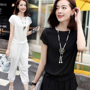 夏季大码女装套装胖妹妹女时尚两件套2019新款雪纺运动休闲女百搭