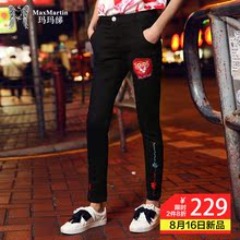 玛玛绨秋季新款刺绣修身显瘦小脚裤女时尚黑色铅笔裤韩版休闲长裤图片