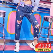 玛玛绨2018秋装新款印花直筒牛仔裤女宽松韩版高腰港味复古裤子图片