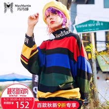 玛玛绨条纹针织衫2018早秋新款韩版宽松高领oversize酷毛衣女上衣图片