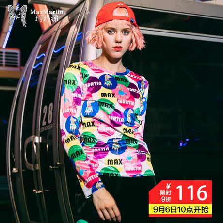 玛玛绨2018秋季新款时尚卡通印花打底衫女长袖薄款紧身上衣t恤商品大图