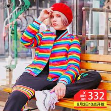 玛玛绨轻薄羽绒服女秋冬2018新款彩虹色韩版修身显瘦时尚短款外套图片