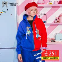 玛玛绨秋冬女2018新款宽松韩版红蓝撞色外套连帽个性潮流棒球夹克图片