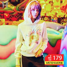 玛玛绨秋装女2018新款白色连帽慵懒风卫衣长袖韩版宽松印花外套潮图片