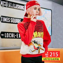 玛玛绨秋装2018新款红色酷卫衣女半高领无帽韩版时尚宽松印花外套图片