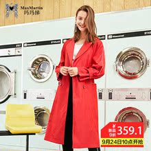 玛玛绨红色风衣女中长款秋季2018新款韩版宽松双排扣收腰大衣外套图片