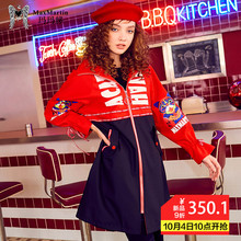 玛玛绨2018秋冬新款韩版ins超火印花风衣女中长款修身休闲外套图片