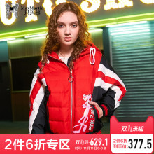 玛玛绨2018冬装新款粉红豹卡通拼接羽绒服女白鸭绒加厚运动外套图片