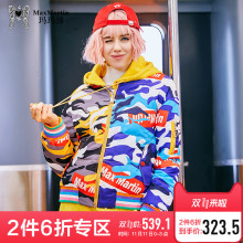 玛玛绨2018秋冬新款字母迷彩印花羽绒服女欧美街头连帽短款外套图片