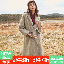 裂帛2018秋季新款个性翻领暗扣插袋装饰腰带气质白领中长款大衣女图片