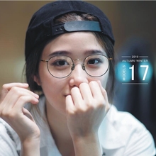 法式手工复古眼镜框女男圆框高端钛浪漫蓝色适合中小脸型配镜轻