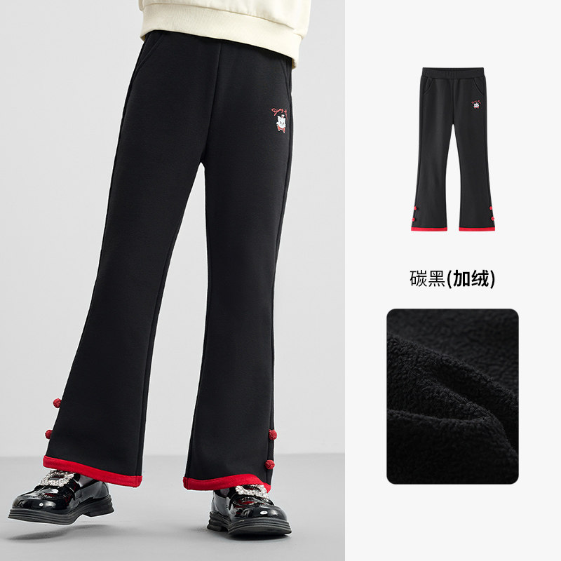 【狂欢价】迪士尼童装女童针织加绒喇叭长裤儿童时尚洋气休闲裤2024冬季新款