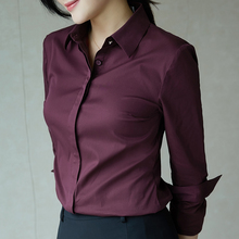 雀后2018秋冬新款职业黑色衬衫女面试正装工作服工装ol酒红衬衣图片