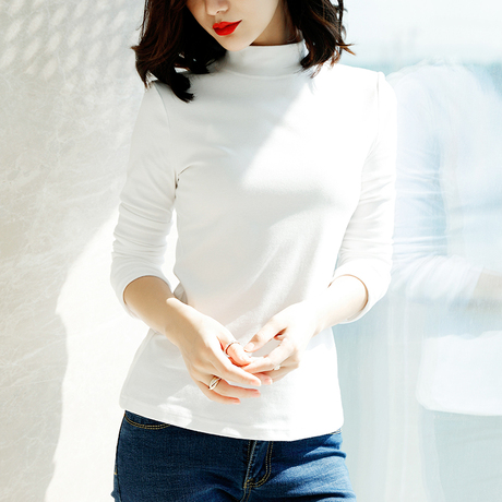 雀后秋天上衣女长袖T恤2018新款打底衫女衣服白色早秋针织衫商品大图