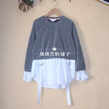 拉夏贝尔puella2018春新款国内代购拼接假两件卫衣上衣女20011350图片