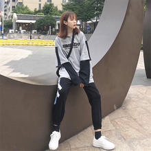 宽松印花字母假两件chic套头长袖 新款 2018秋冬韩版 卫衣女上衣学生