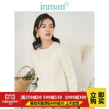 茵曼旗舰店圆领镂空提花文艺韩版套头毛衣2018冬装新款韩版针织衫图片