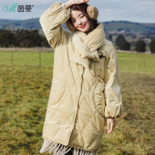 茵曼旗舰店2018冬装新款保暖宽松中长款白鸭绒加厚羽绒服配围脖潮图片