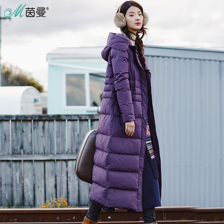 茵曼旗舰店过膝羽绒服2018冬装新款连帽加厚加长款保暖羽绒服外套商品大图