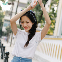 茵曼旗舰店绣花短袖T恤夏装2018新款圆领宽松半截袖韩版ins上衣潮图片
