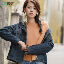 茵曼旗舰店2018秋装新款撞色连帽宽松棉衣棉服棉袄女短款上衣外套图片