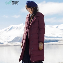 茵曼羽绒服女长款2018冬装新款保暖连帽白鸭绒过膝长款加厚羽绒服图片