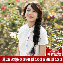 茵曼旗舰店棉麻刺绣短袖衬衫夏装2018新款修身亚麻衬衣女绣花上衣图片