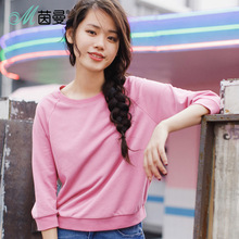 茵曼旗舰店打底衫2018秋装新款圆领百搭七分袖T恤女休闲套头卫衣图片