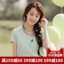 茵曼旗舰店短袖T恤衫2018夏装新款印花显瘦宽松半截袖短上衣体恤图片