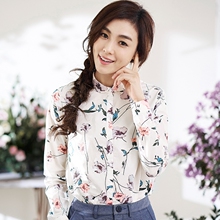 茵曼旗舰店碎花衬衫女装2018秋装新款纯棉印花长袖衬衫女上衣寸衫图片