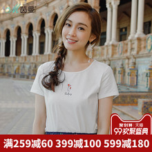 茵曼旗舰店2018夏装新款圆领印花百搭棉短袖T恤女半截袖上衣小衫图片