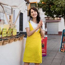 茵曼棉麻连衣裙两件套2018夏装新款短袖T恤V领亚麻背带裙女中长裙图片