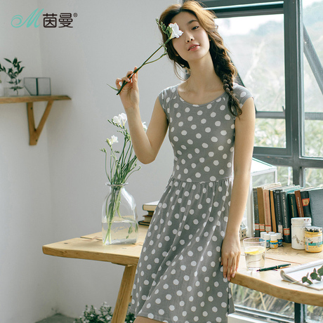 【拍下7折】茵曼旗舰店短袖条纹连衣裙夏季2018新款高腰中长裙子商品大图