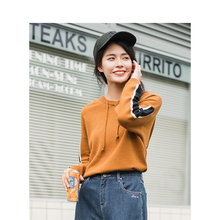 inman茵曼旗舰店连帽抽绳套头毛衣女上衣2018秋冬新款条纹针织衫图片