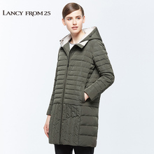 LANCY朗姿冬季女装新款时尚宽松连帽拉链羽绒服韩版休闲外套图片