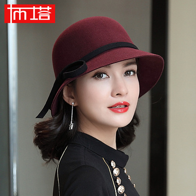 布塔帽子女 冬韩版复古小礼帽 女羊毛呢帽 欧美英伦保暖羊毛毡帽