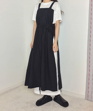 ㊣韩国正品代购19夏季新款vintage褶皱设计侧边开叉吊带连衣裙女