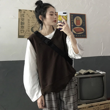 秋季新款 chic韩国V领纯色月亮刺绣百搭马甲卫衣女宽松显瘦小背心