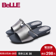 聚Belle/百丽凉拖鞋夏专柜款牛皮一字带平跟休闲女鞋3DSG2BT7